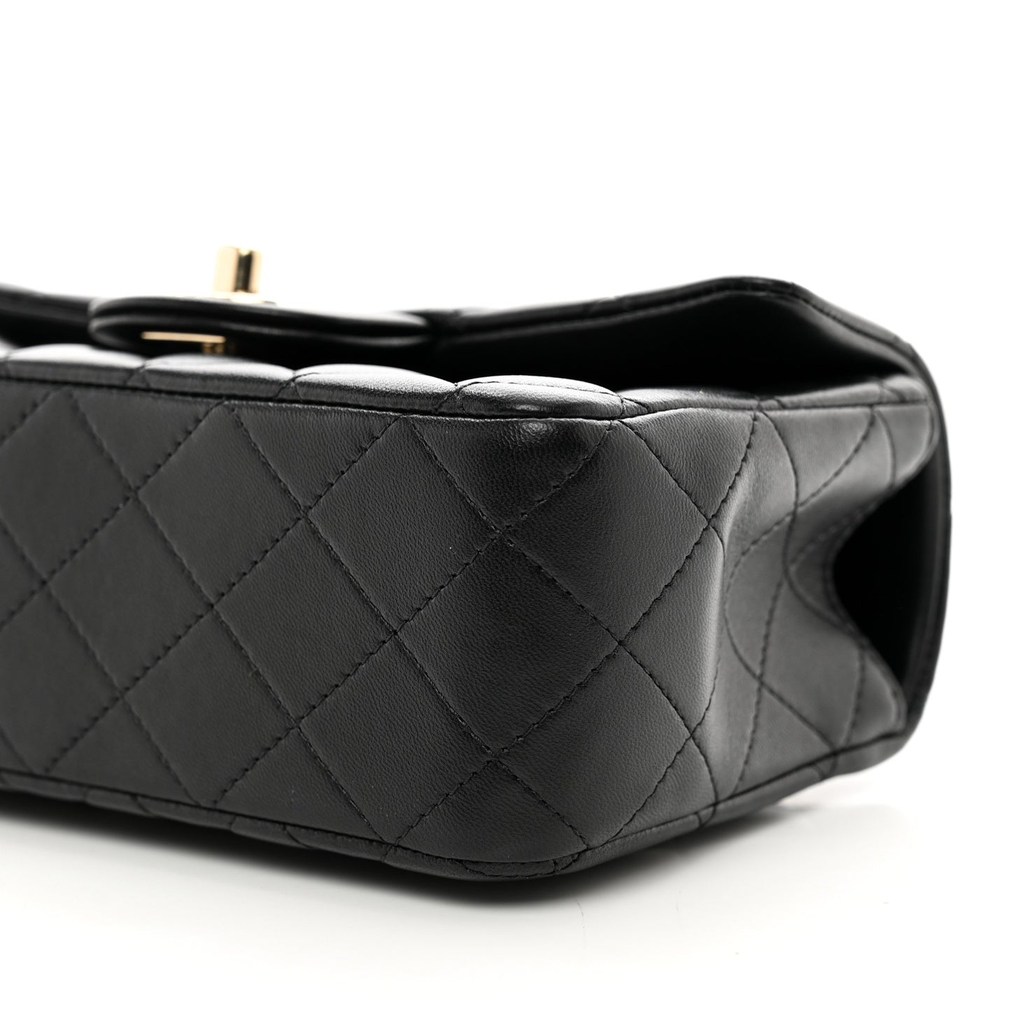 Lambskin Quilted Mini Top Handle Rectangular Flap Black