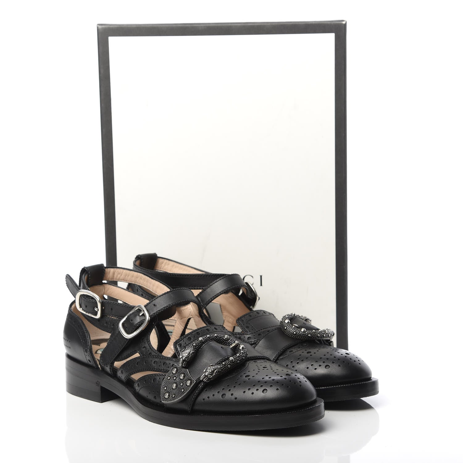 Gucci Calfskin Bee Embroidered Womens Queercore Brogue Wingtip Monk Strap Loafers 38 Black 9 of 9