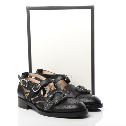 Gucci Calfskin Bee Embroidered Womens Queercore Brogue Wingtip Monk Strap Loafers 38 Black 9 of 9