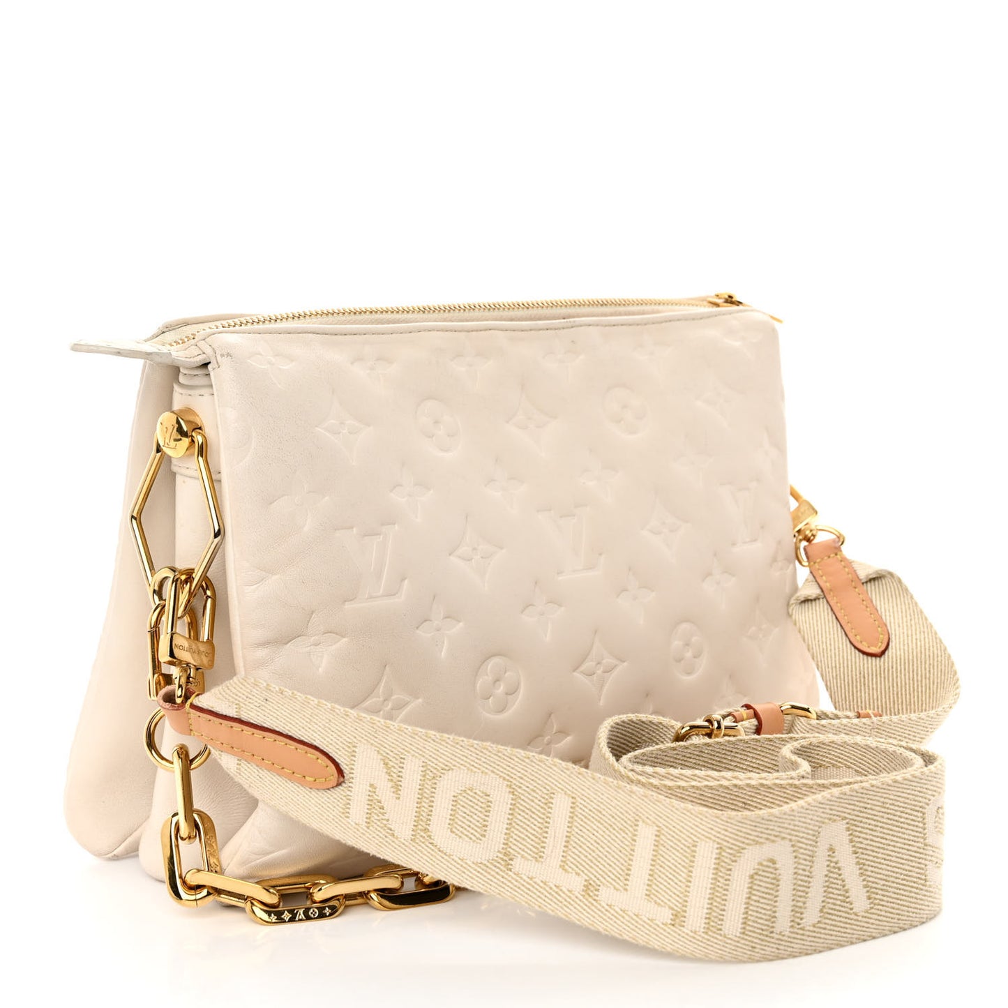 Lambskin Embossed Monogram Coussin PM Beige Cream