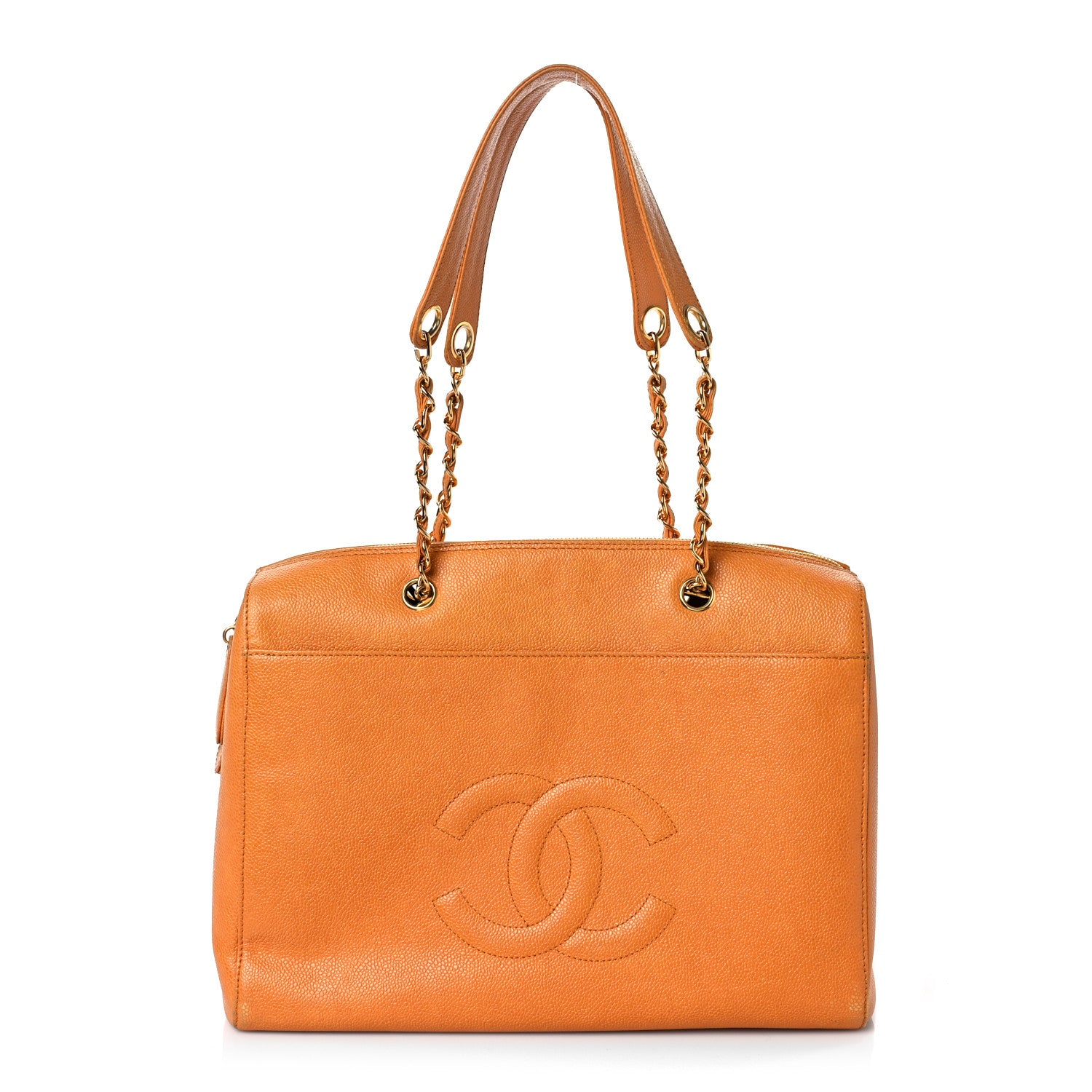 Chanel Caviar Large CC Shoulder Bag Orange 1 of 14