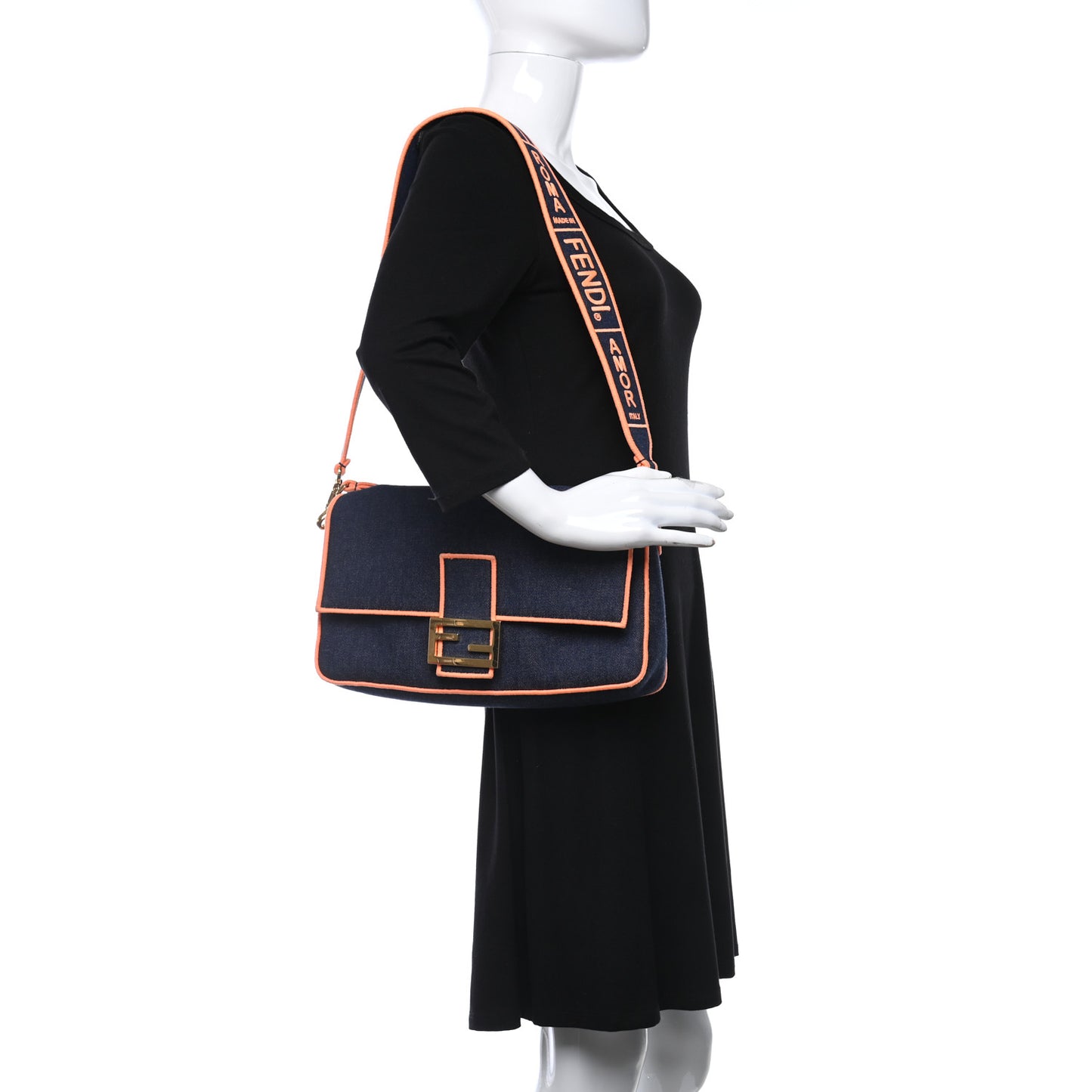 Denim Large Baguette Blue Arancio Fluo