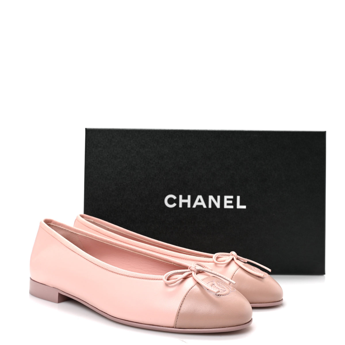 Lambskin Cap Toe CC Ballerina Flats 37.5 Light Pink Dark Pink