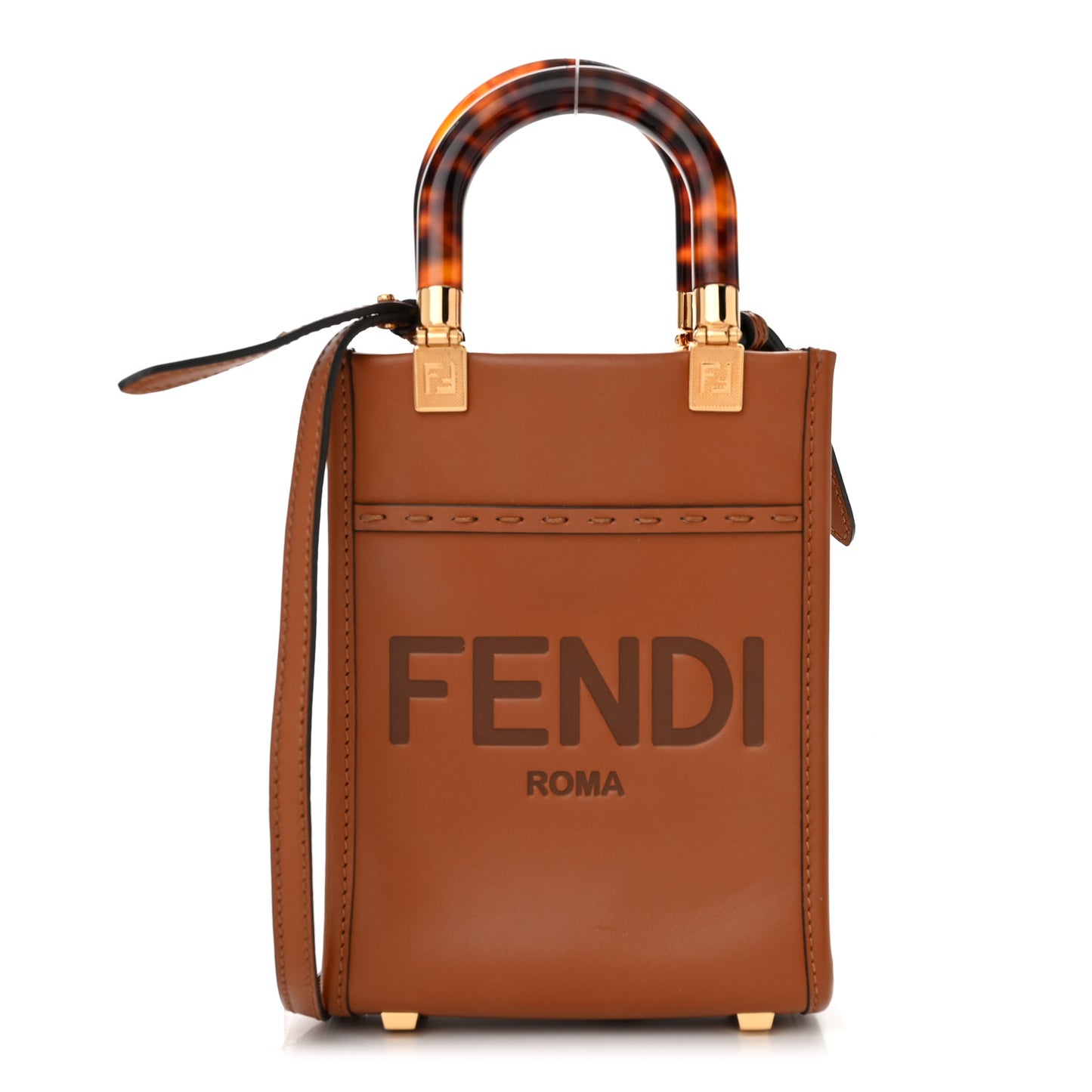 Vitello King Plexiglass Logo Embossed Mini Fendi Sunshine Shopper Tote Cuoio