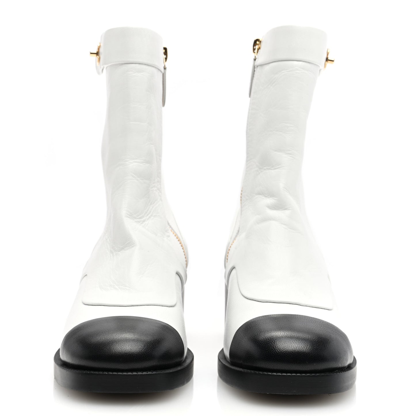 Shiny Goatskin Cap Toe Short Boots 37 White Black