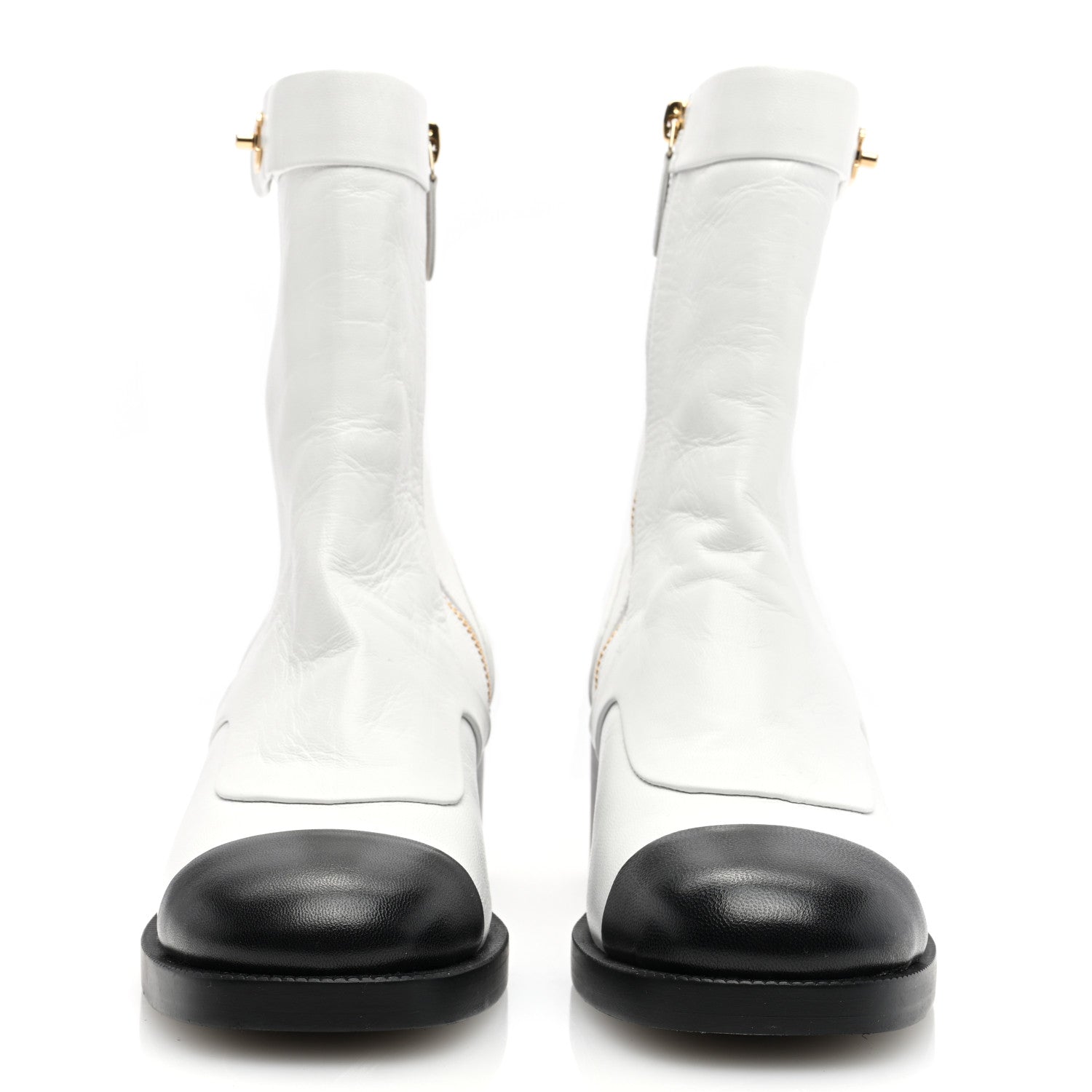 Chanel Shiny Goatskin Cap Toe Short Boots 37 White Black 3 of 8