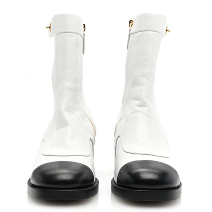 Chanel Shiny Goatskin Cap Toe Short Boots 37 White Black 3 of 8