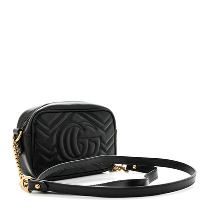 Gucci Calfskin Matelasse Mini GG Marmont Chain Shoulder Bag Black 3 of 12