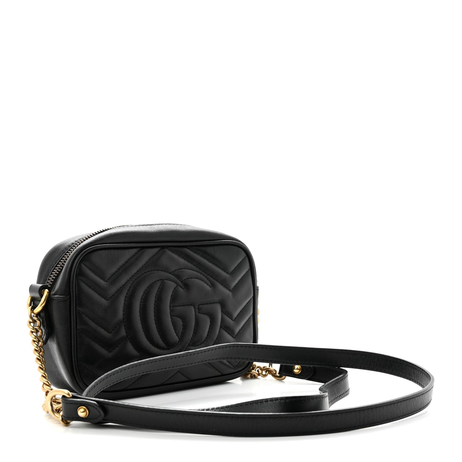 Gucci Calfskin Matelasse Mini GG Marmont Chain Shoulder Bag Black 3 of 12