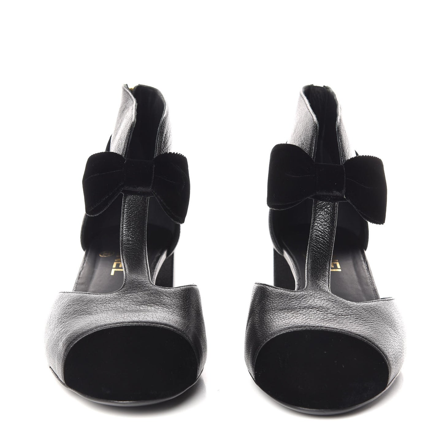 Goatskin Velvet Cap Toe CC Bow Cut Out Ankle Boots 41 Black
