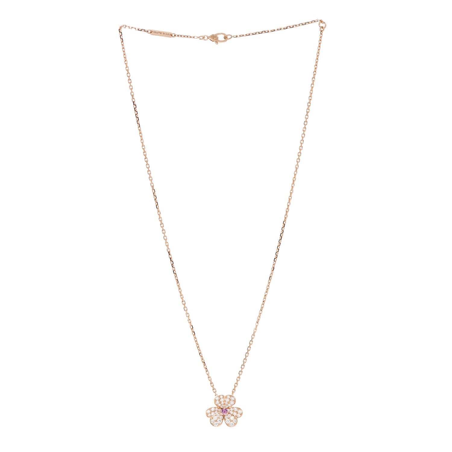 Van Cleef & Arpels 18K Rose Gold Diamond Pink Sapphire Small Frivole Pendant Necklace 3 of 5