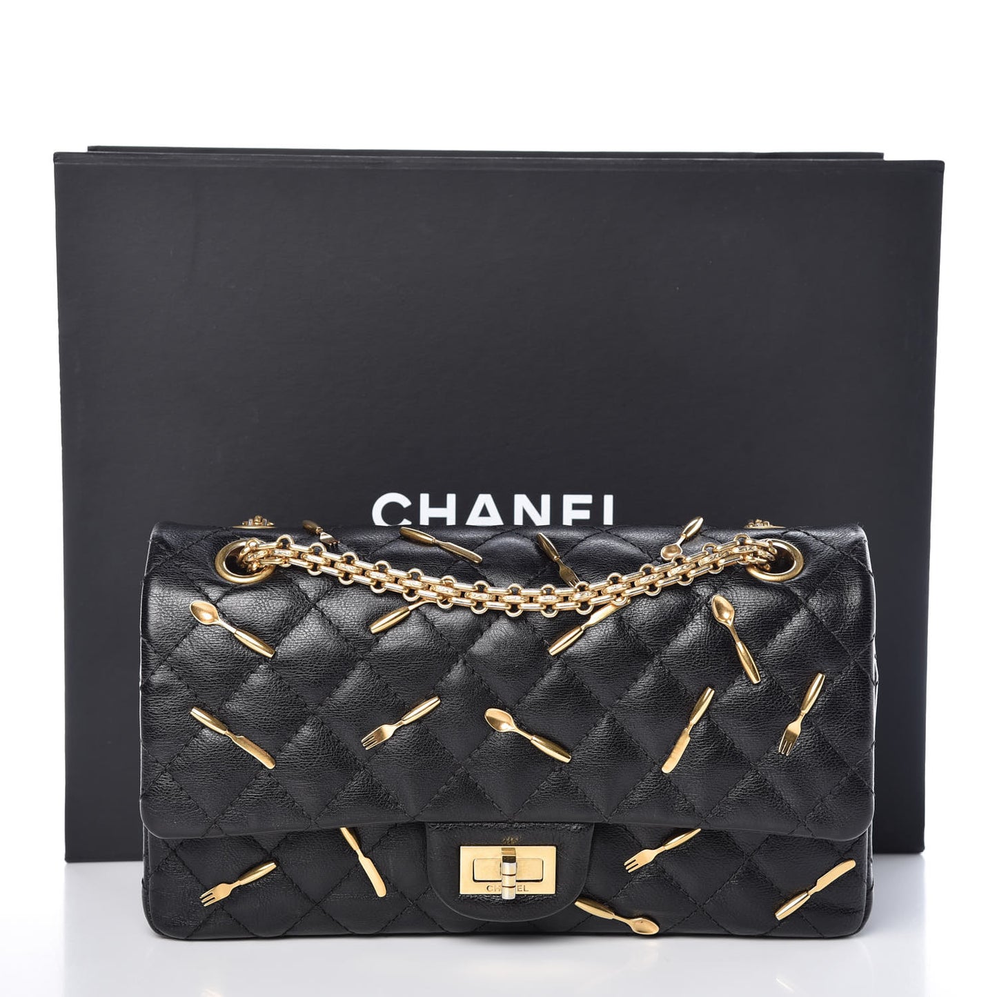 Calfskin Quilted Spoon Charms Brasserie 2.55 Reissue 225 Flap Black