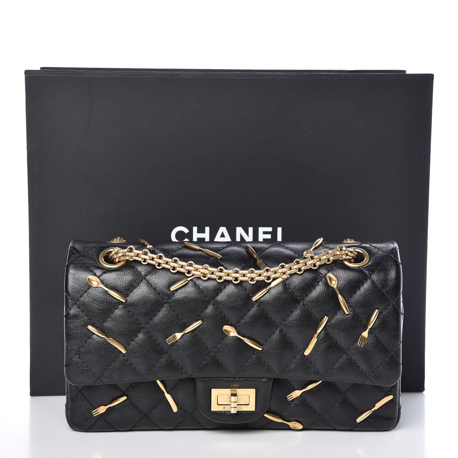 Chanel Calfskin Quilted Spoon Charms Brasserie 2.55 Reissue 225 Flap Black 11 of 11