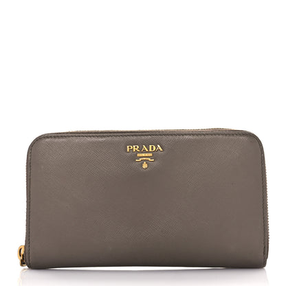 Prada Saffiano Metal Zip Around Wallet Argilla 1 of 10