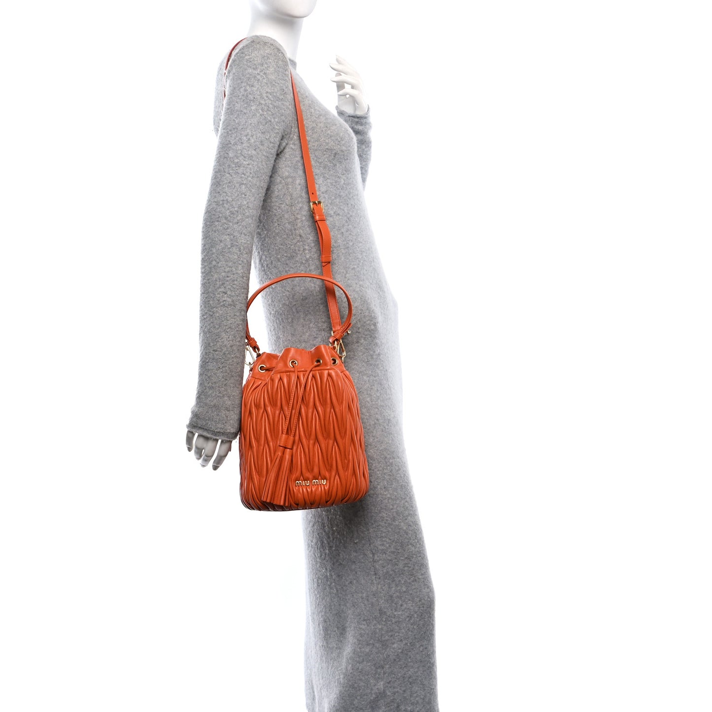 Nappa Matelasse Small Bucket Bag Papaya