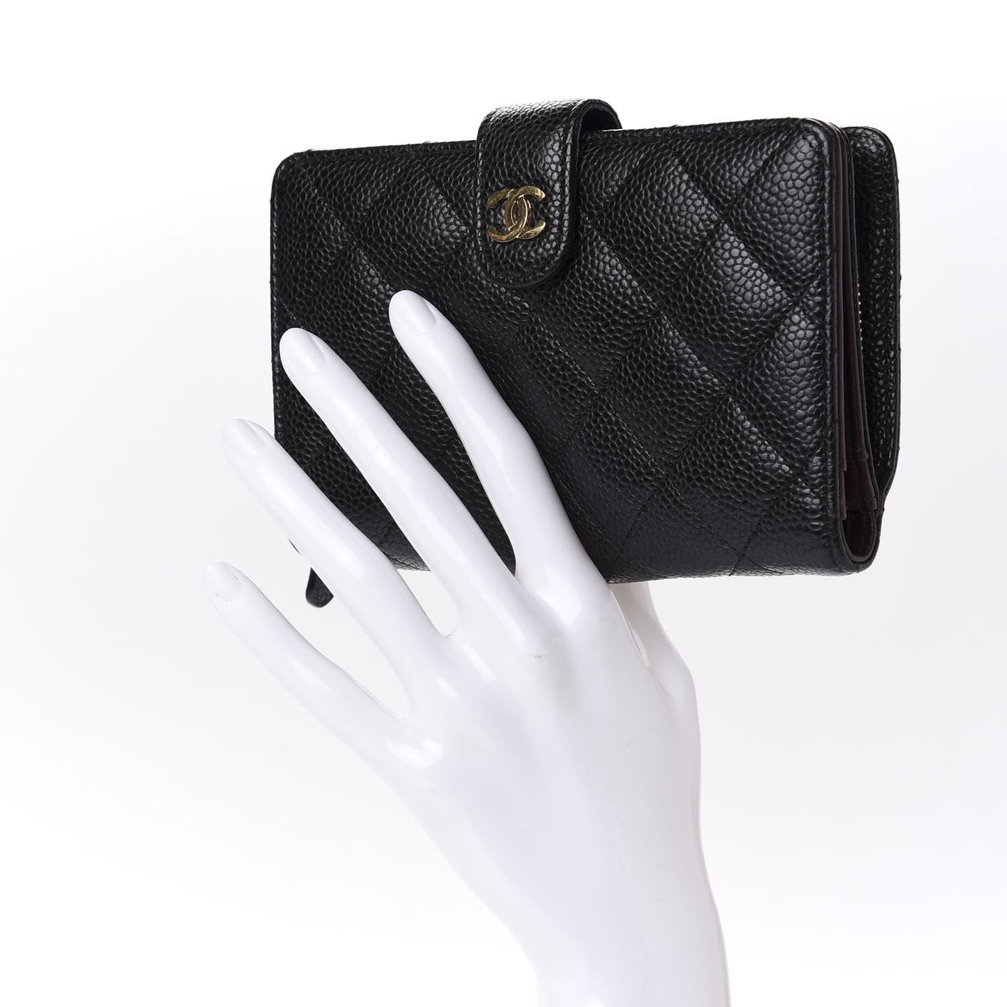 Caviar Quilted Zipped Pocket Wallet Black