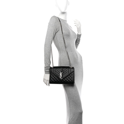 Saint Laurent Grain De Poudre Textured Mixed Matelasse Triquilt Medium Monogram Satchel Black 2 of 11