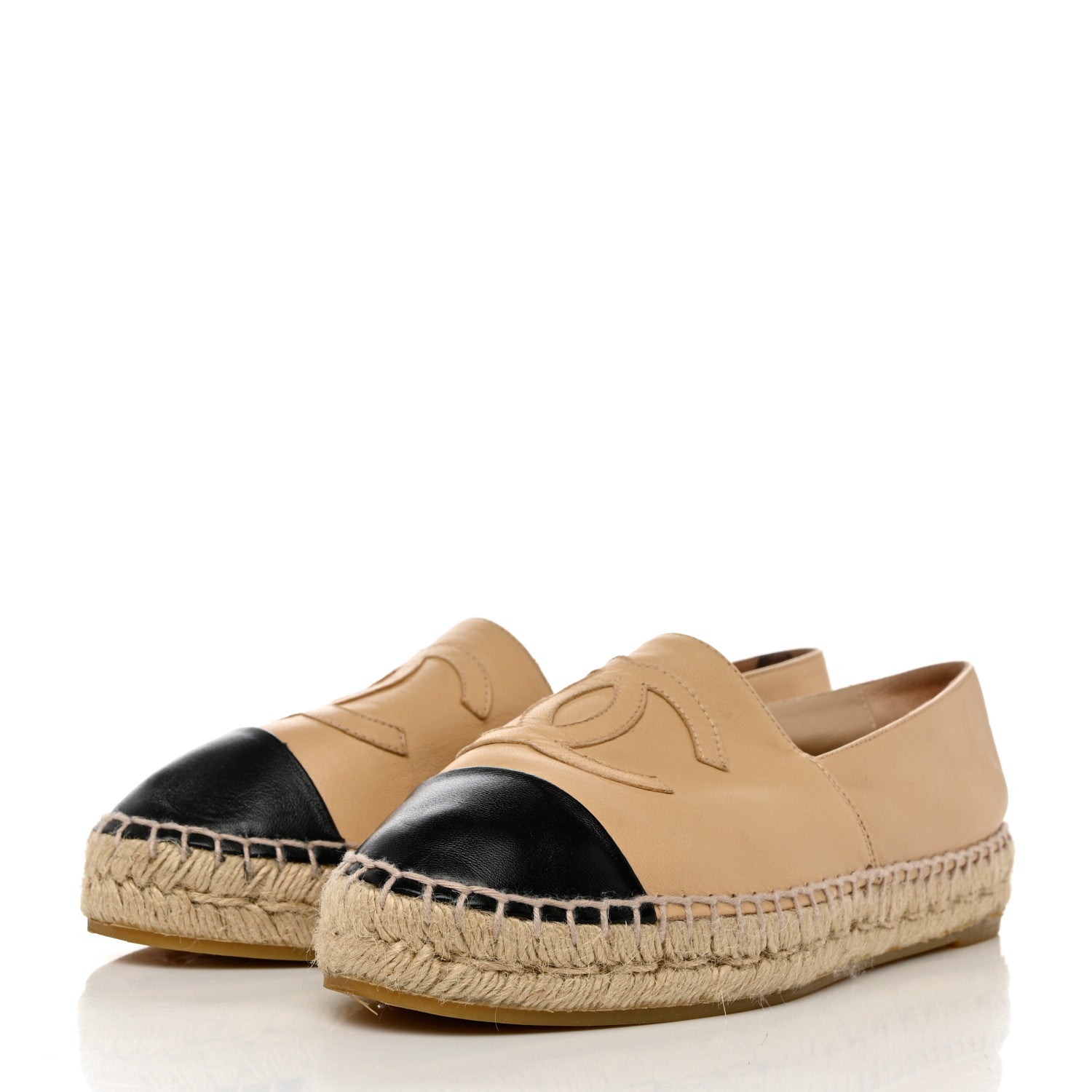 Chanel Lambskin CC Espadrilles 38 Beige Black 3 of 12
