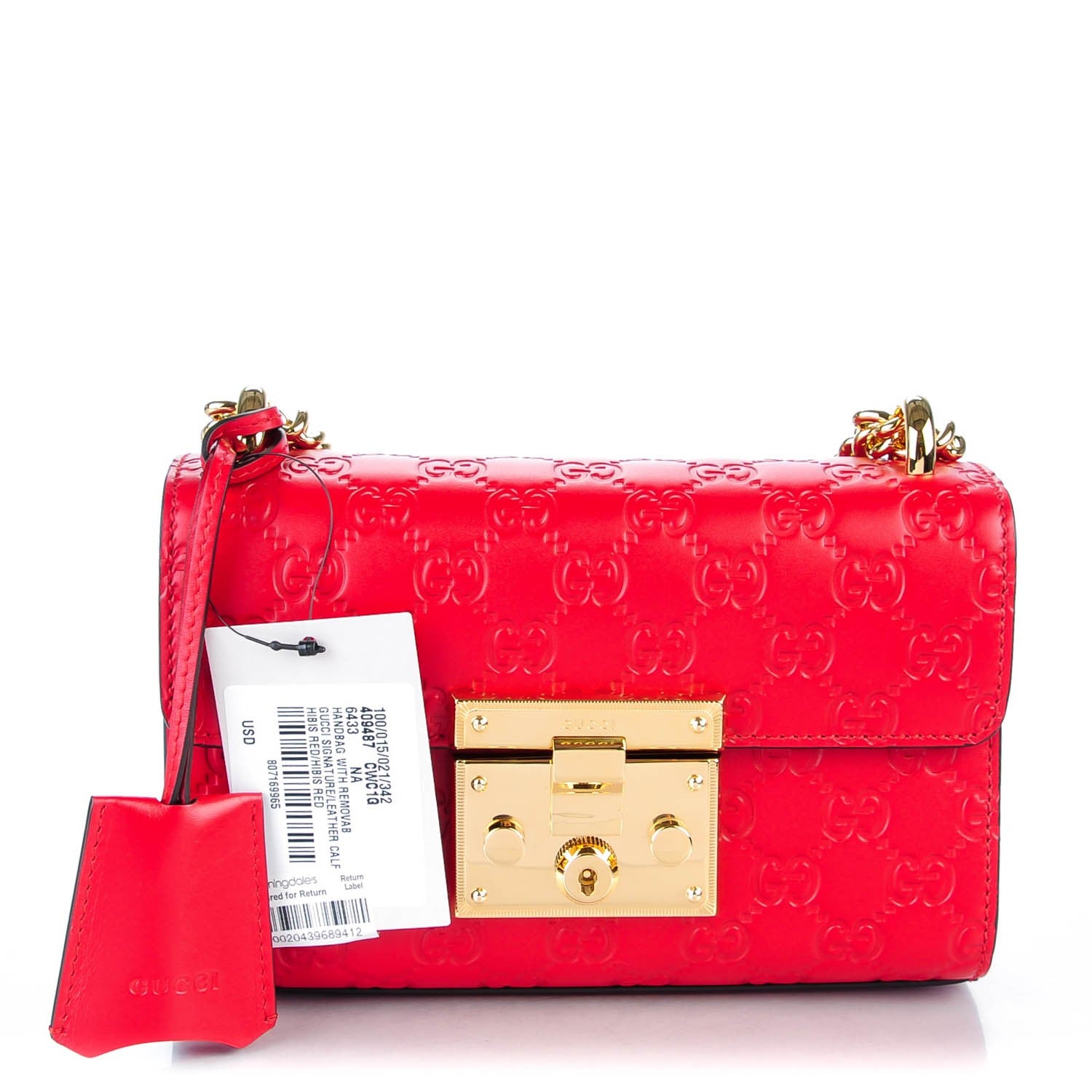 Gucci Guccissima Small Padlock Shoulder Bag Hibiscus Red 1 of 7