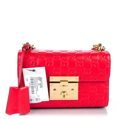 Gucci Guccissima Small Padlock Shoulder Bag Hibiscus Red 1 of 7