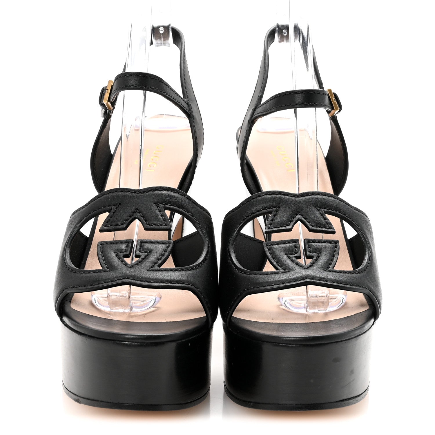 Gucci Cosmos Softy Calfskin Wooden Interlocking G Cut-Out 30/120mm Platform Sandals 39.5 Black 3 of 9