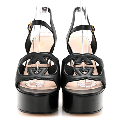 Gucci Cosmos Softy Calfskin Wooden Interlocking G Cut-Out 30/120mm Platform Sandals 39.5 Black 3 of 9