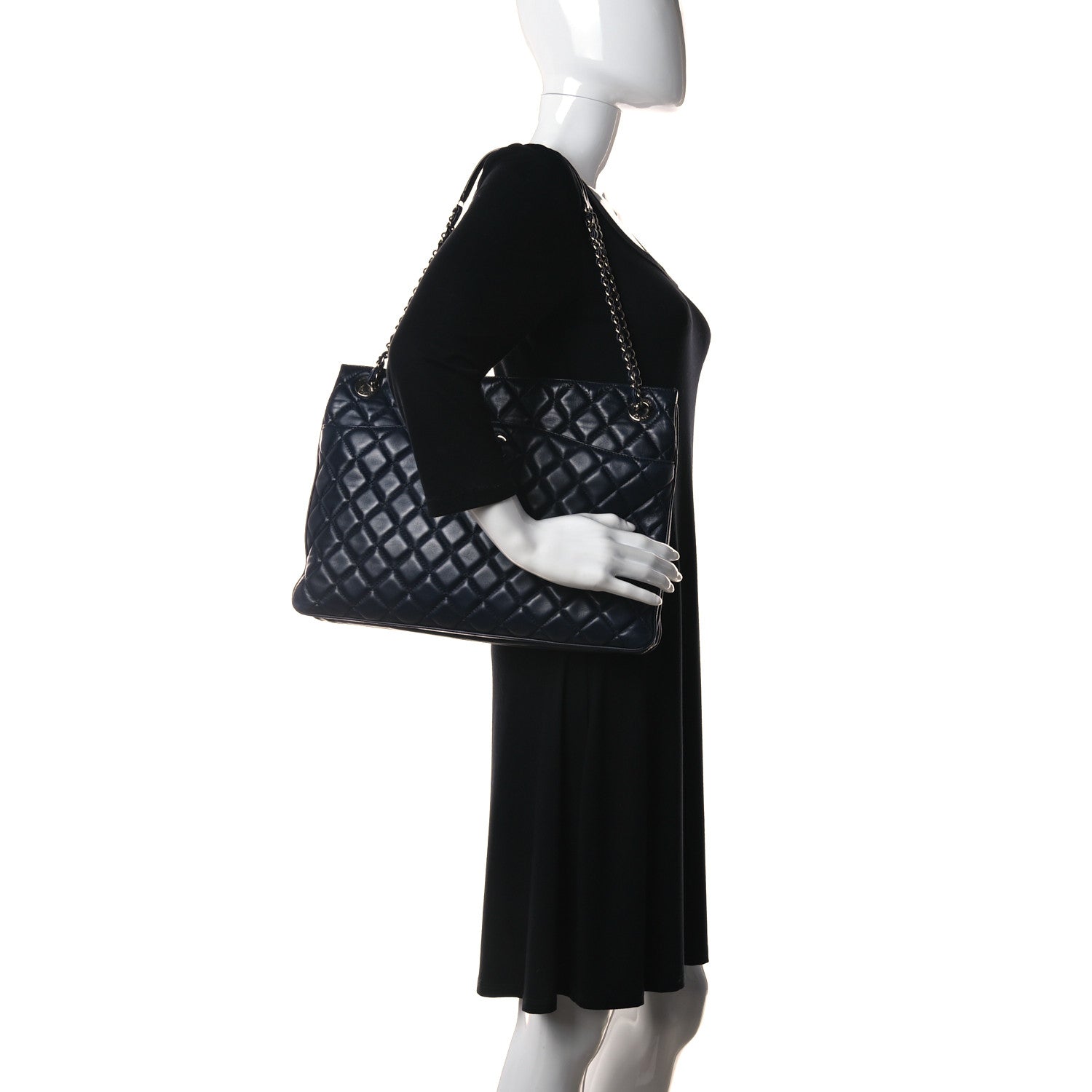 Chanel Lambskin Quilted Accordion Shopping Tote Navy 4 of 11