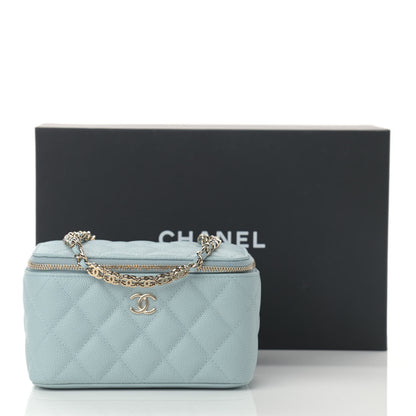 Chanel Caviar Quilted Small Tiny CC Vanity Case With Chain Light Blue 11 of 11