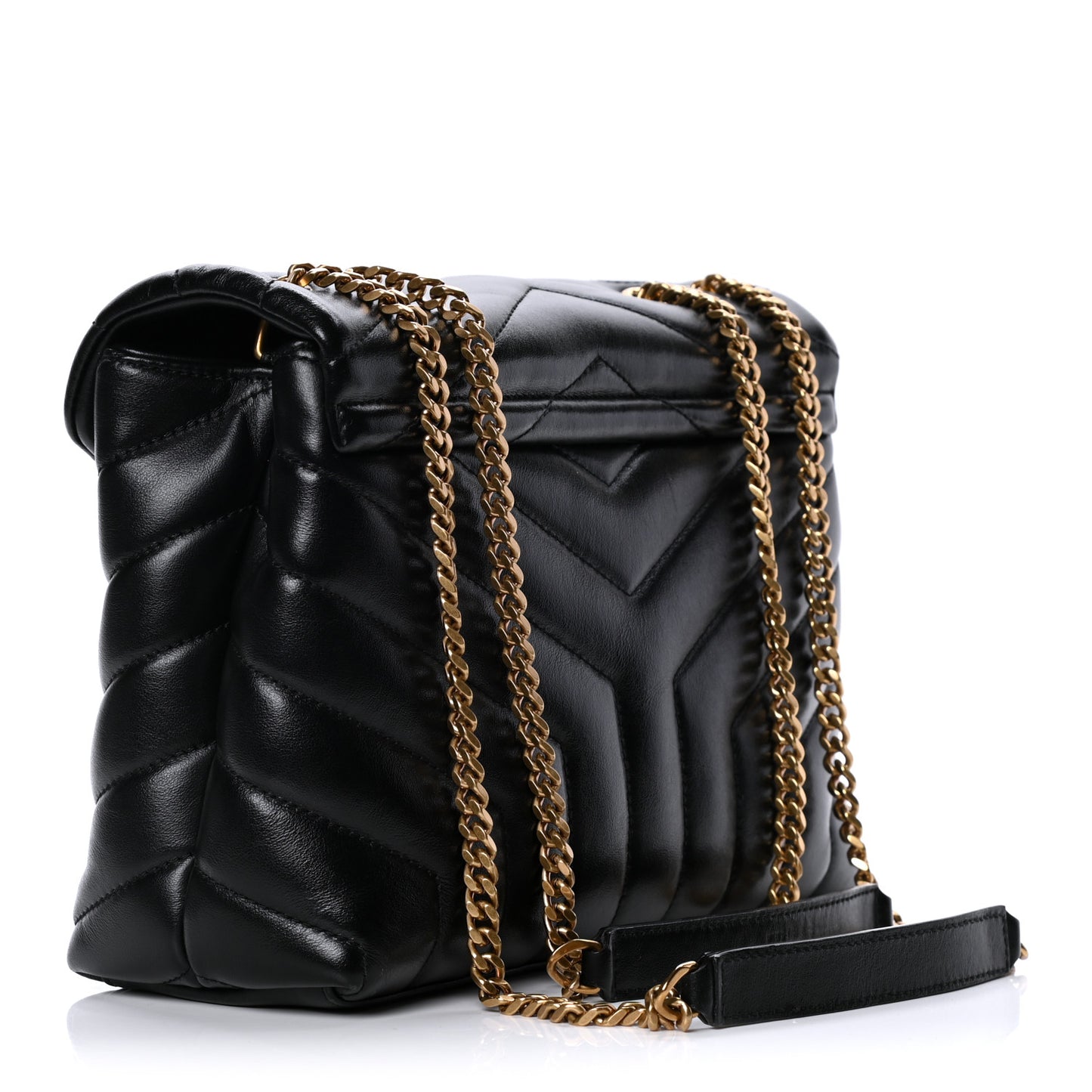 Calfskin Y Quilted Monogram Small Loulou Chain Satchel Black