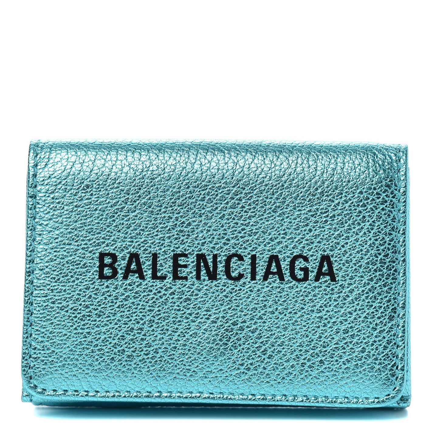 Metallic Goatskin Logo Mini Everyday Wallet Turquoise Black