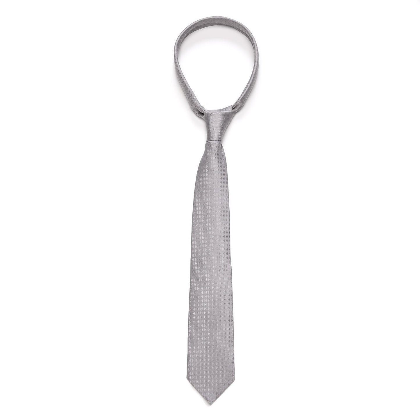 Mens Silk Printed Faconnee H Neck Tie Gris