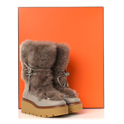 Hermes Shearling Calfskin Latitude 30 Ankle Boots 38 Beige Galet 11 of 11