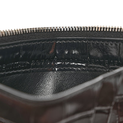 Balenciaga Shiny Calfskin Monochrome Crocodile Embossed Hourglass Long Coin Case Card Holder Black 7 of 7