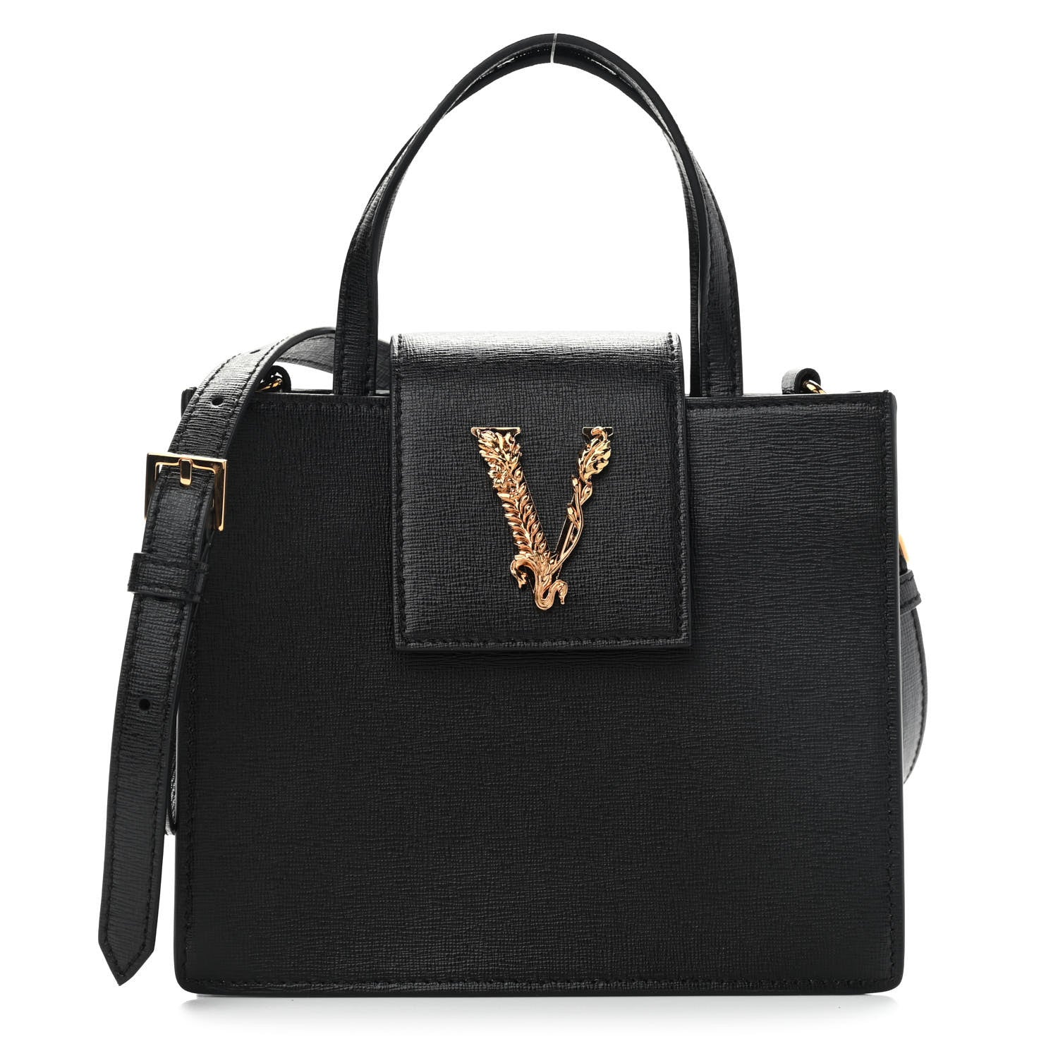 Versace Saffiano Virtus Top Handle Shoulder Bag Black 1 of 9