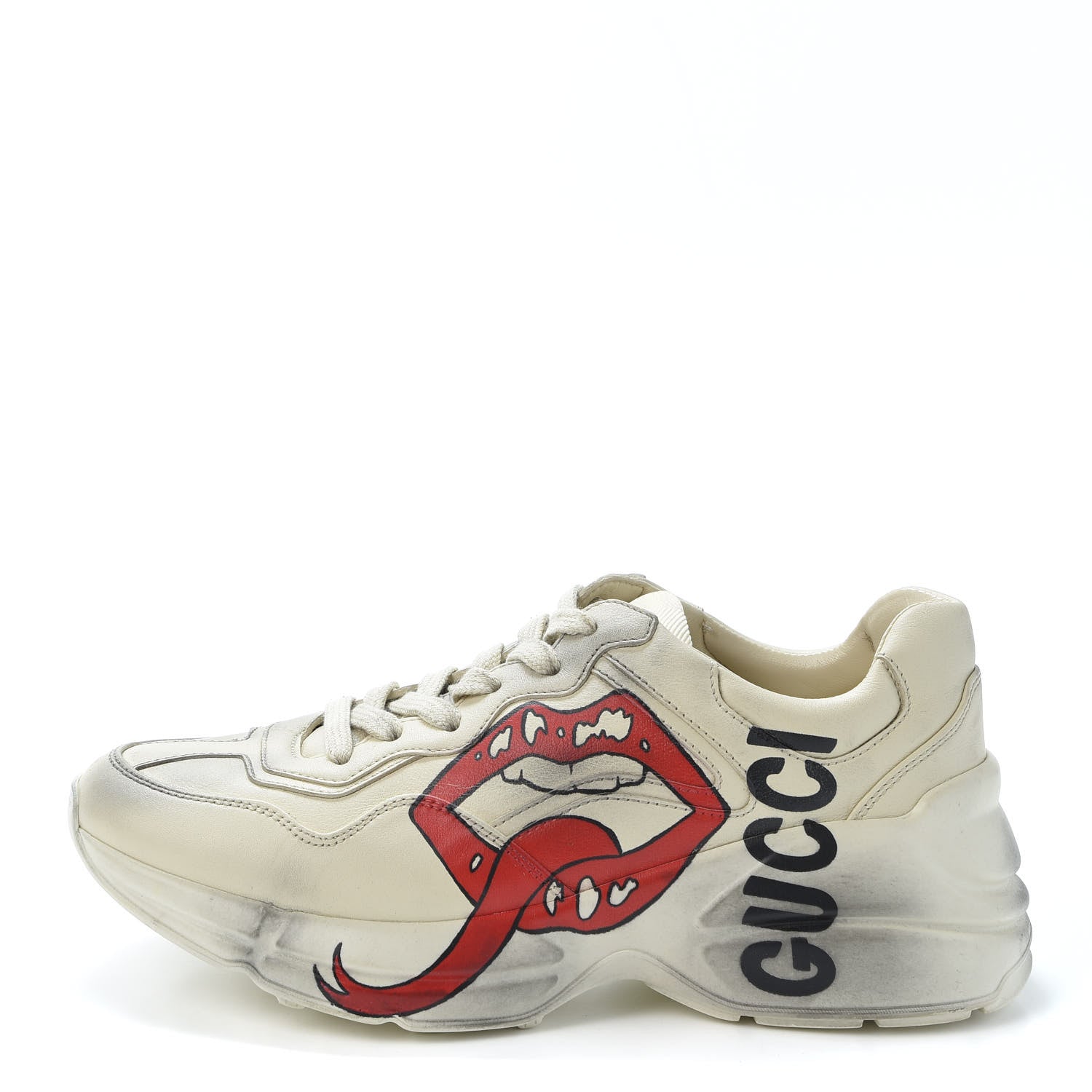 Gucci Calfskin Mouth Print Womens Rhyton Sneakers 36.5 Ivory 1 of 10