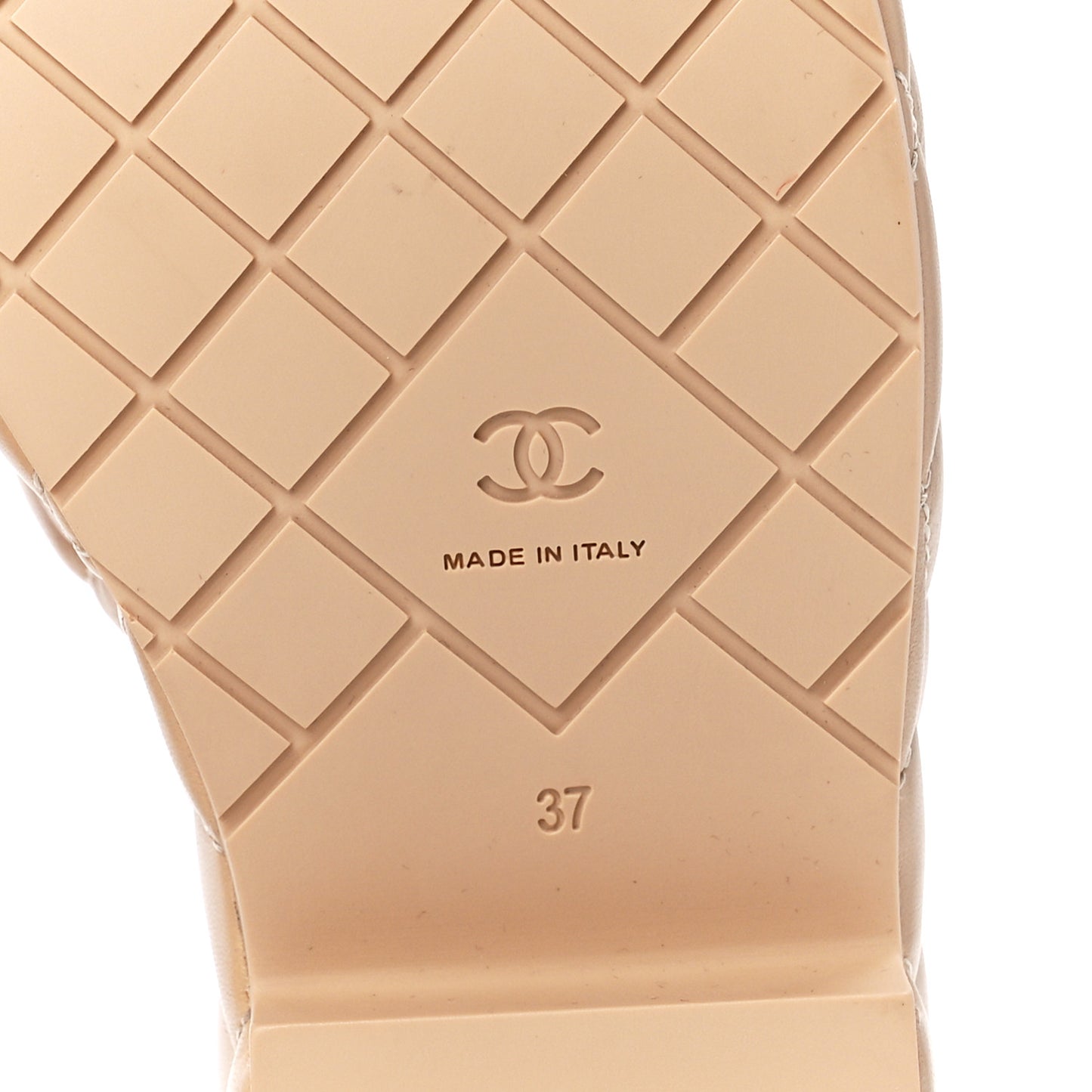 Lambskin Quilted CC Mules Wedge Sandals 37 Beige