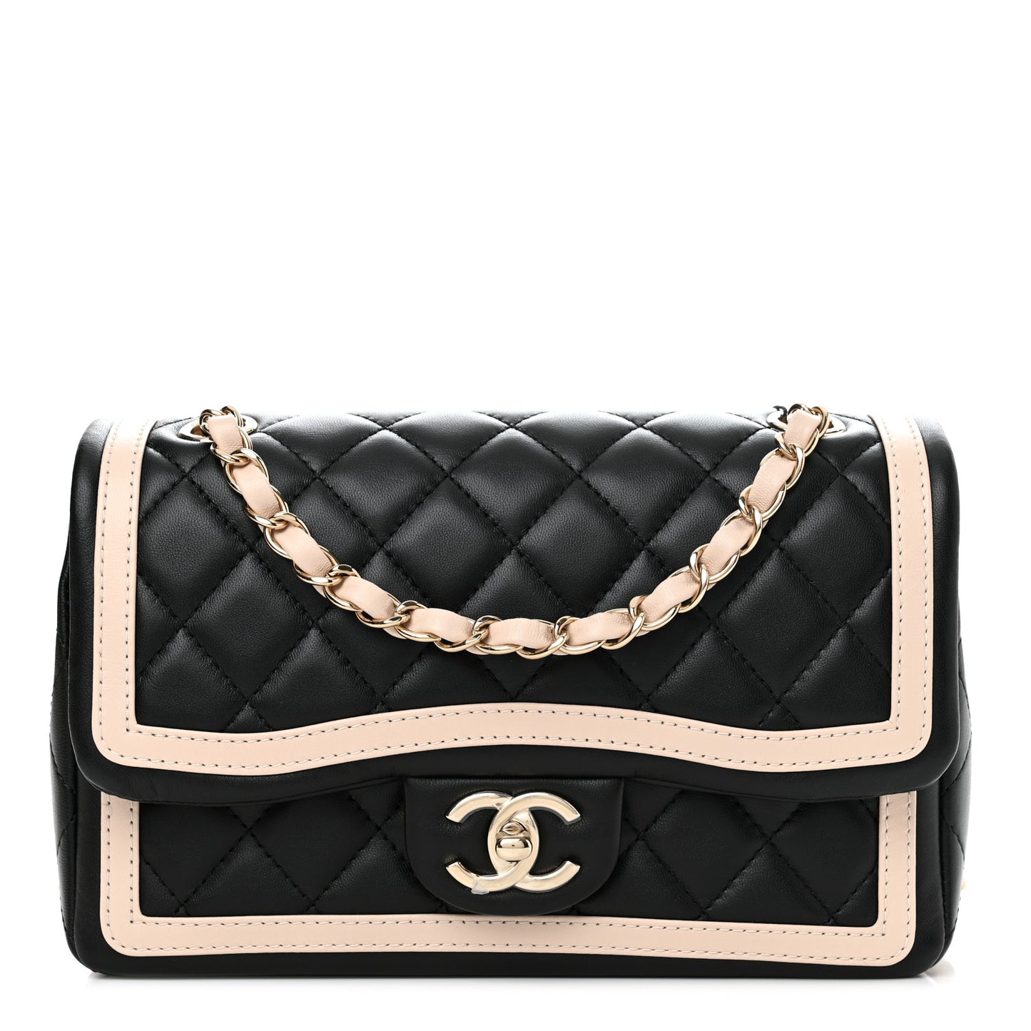 Lambskin Quilted Bicolor Flap Black Beige