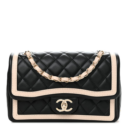 Chanel Lambskin Quilted Bicolor Flap Black Beige 1 of 11