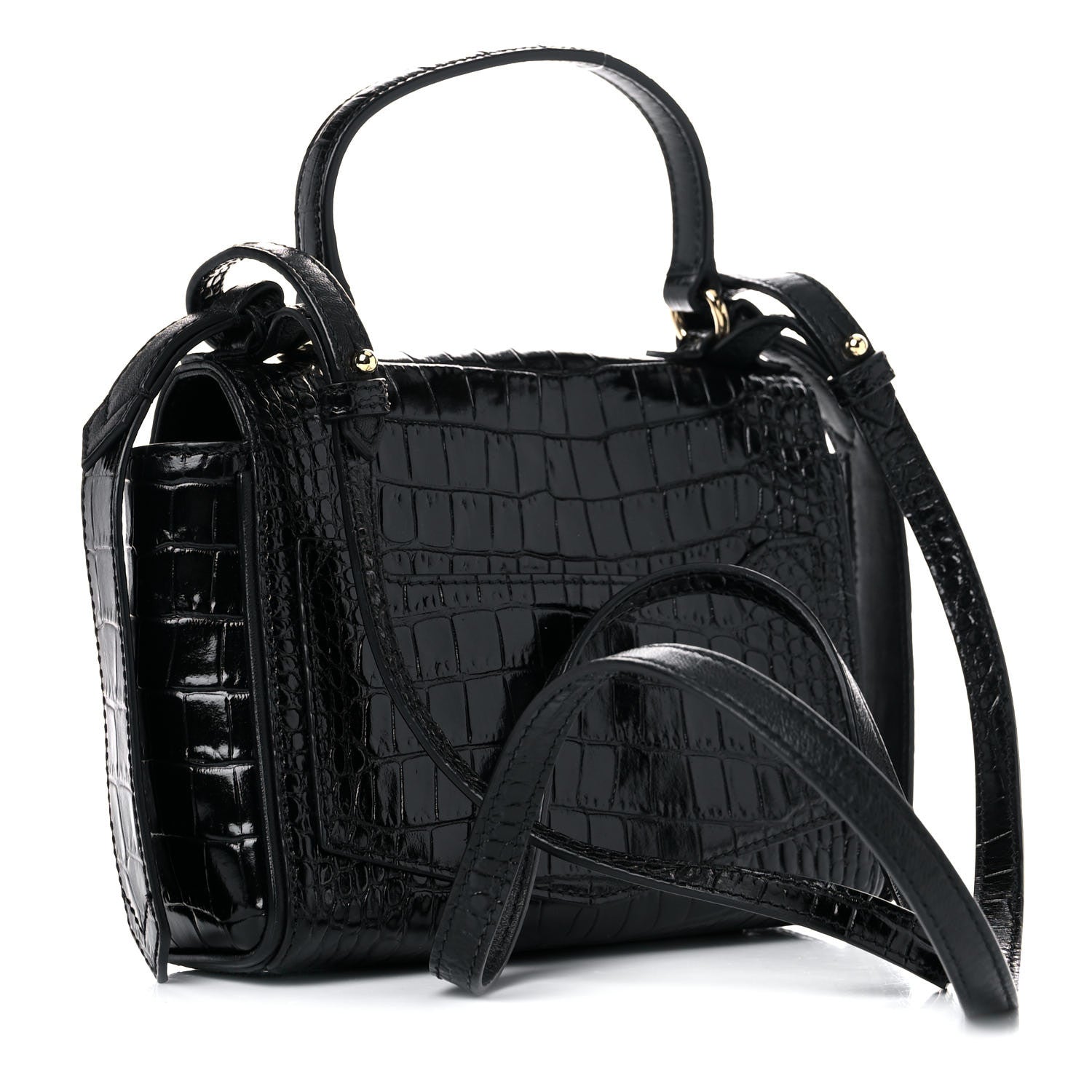 Givenchy Calfskin Crocodile Embossed Eden Mini Top Handle Black 2 of 16
