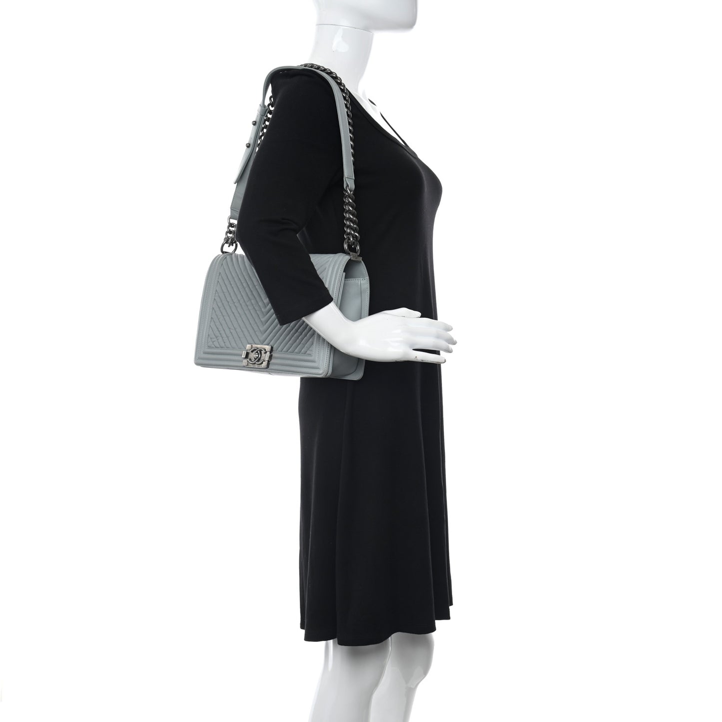 Calfskin Chevron New Medium Boy Flap Light Blue