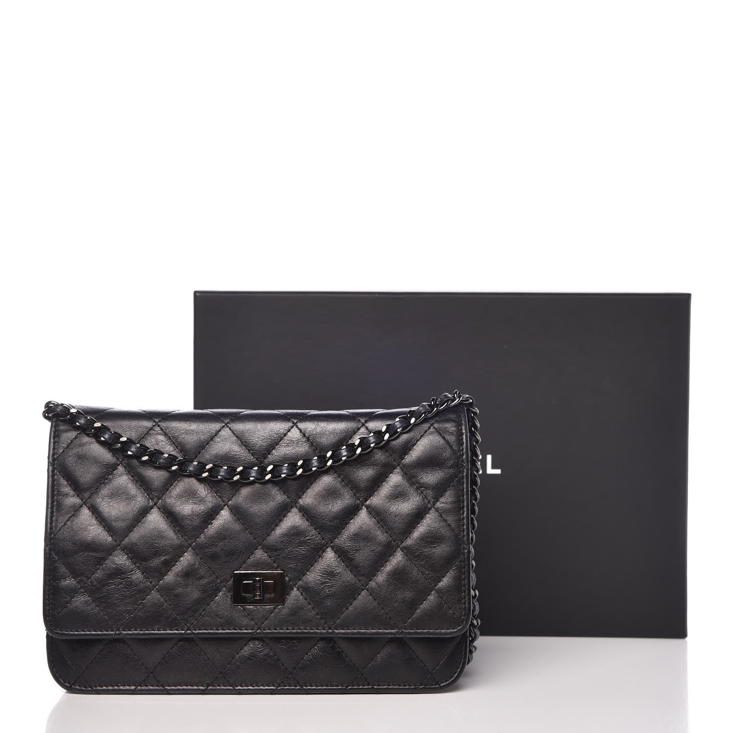 Chanel Aged Calfskin Quilted Reissue Wallet On Chain WOC So Black 9 of 9