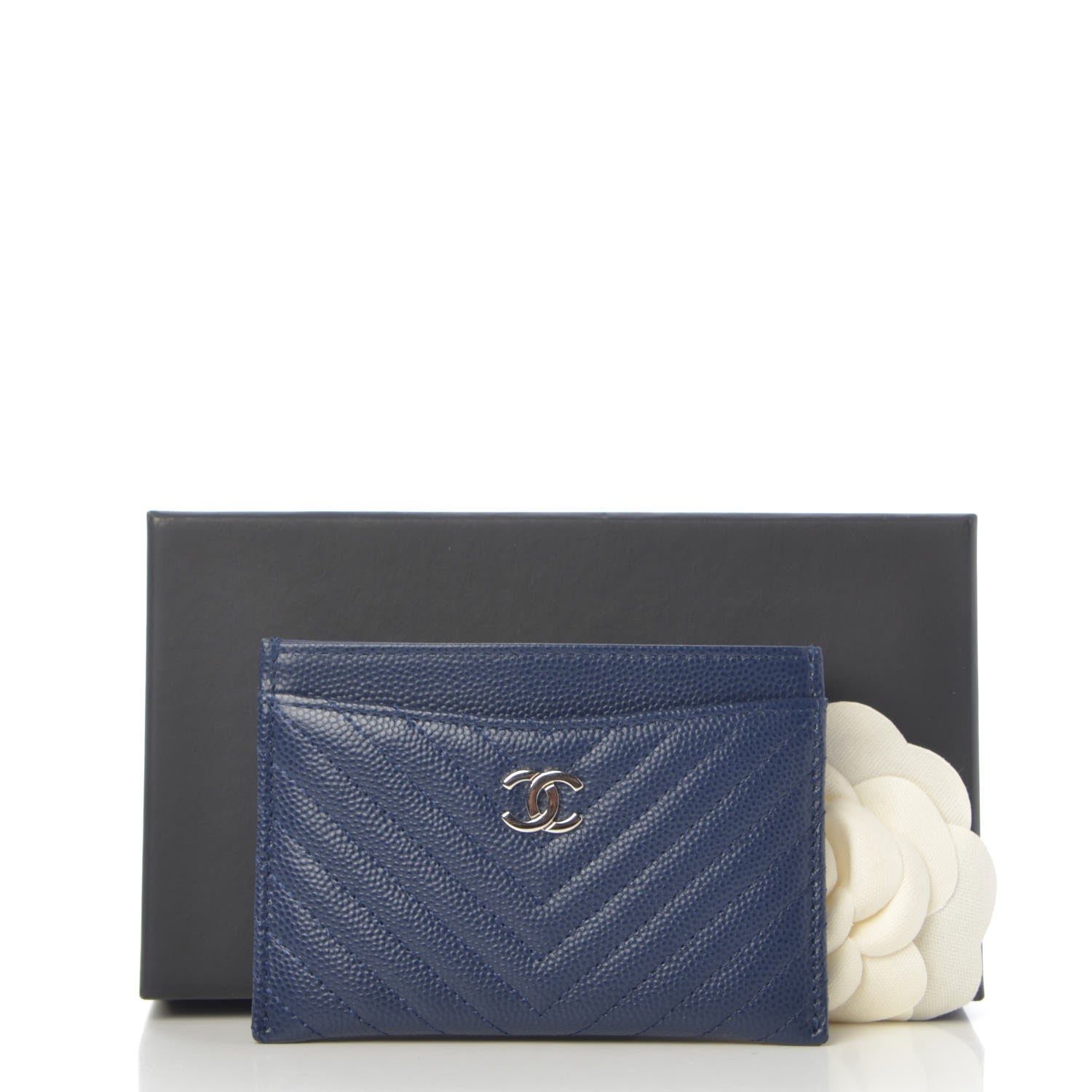 Chanel Caviar Chevron Quilted Card Holder Navy 9 of 9