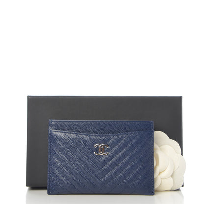 Chanel Caviar Chevron Quilted Card Holder Navy 9 of 9