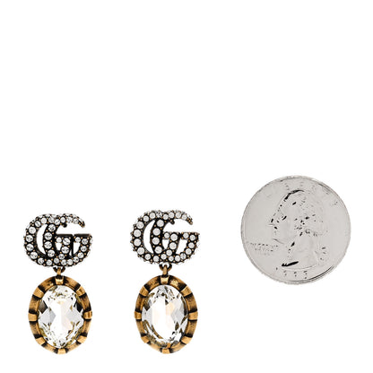 Gucci Metal Crystal Double G Drop Earrings Aged Gold 2 of 5