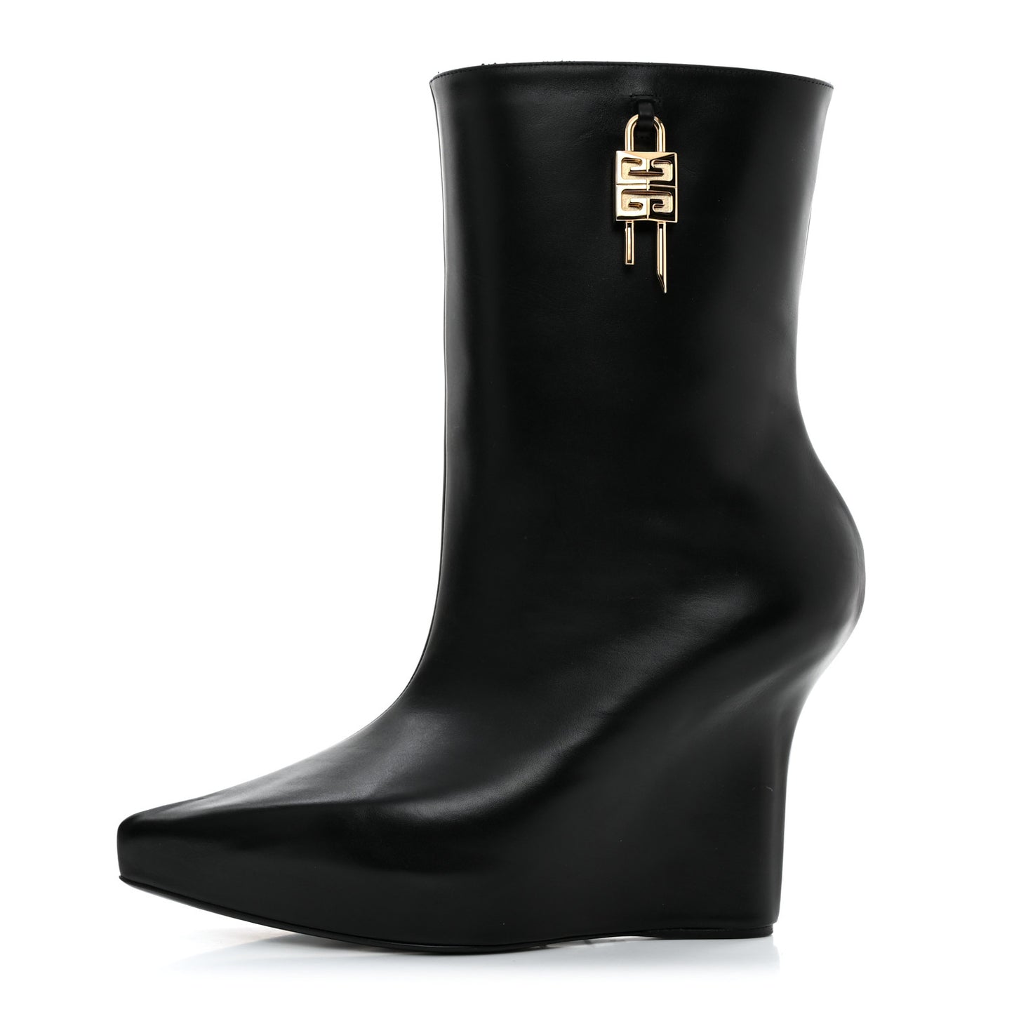 Calfskin G Lock 80mm Wedge Low Boots 38.5 Black