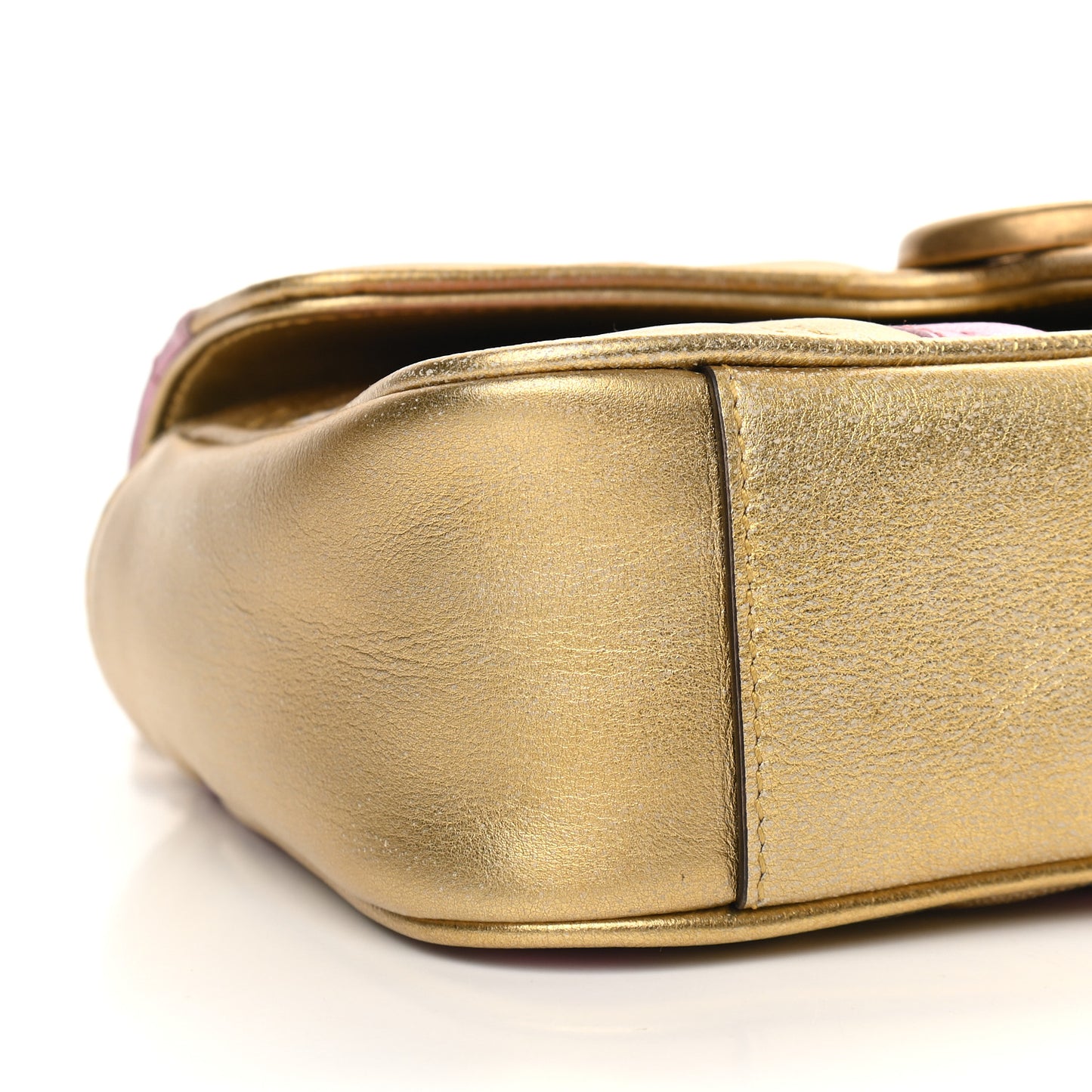 Metallic Calfskin Matelasse Mini GG Marmont Shoulder Bag Gold Pink