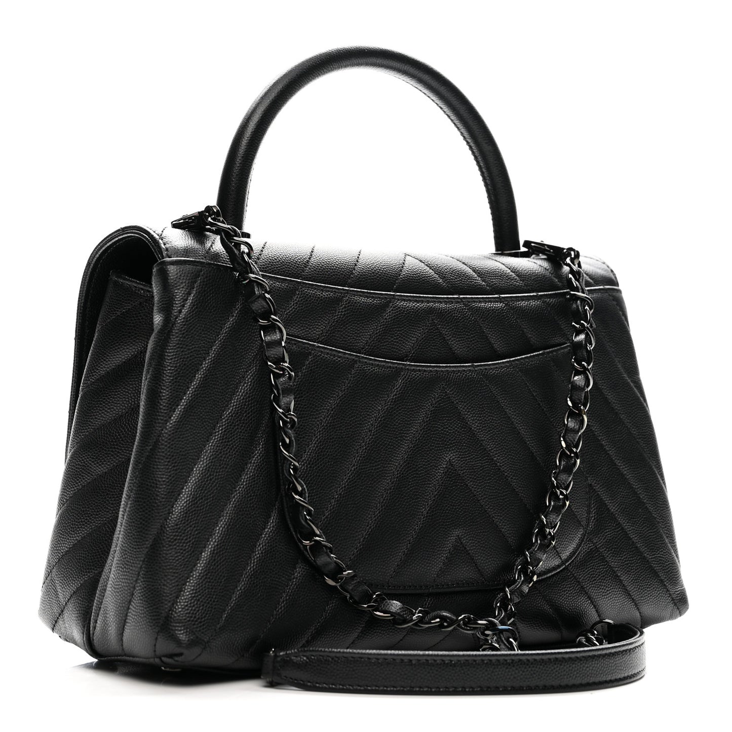 Caviar Chevron Quilted Small Coco Handle Flap So Black