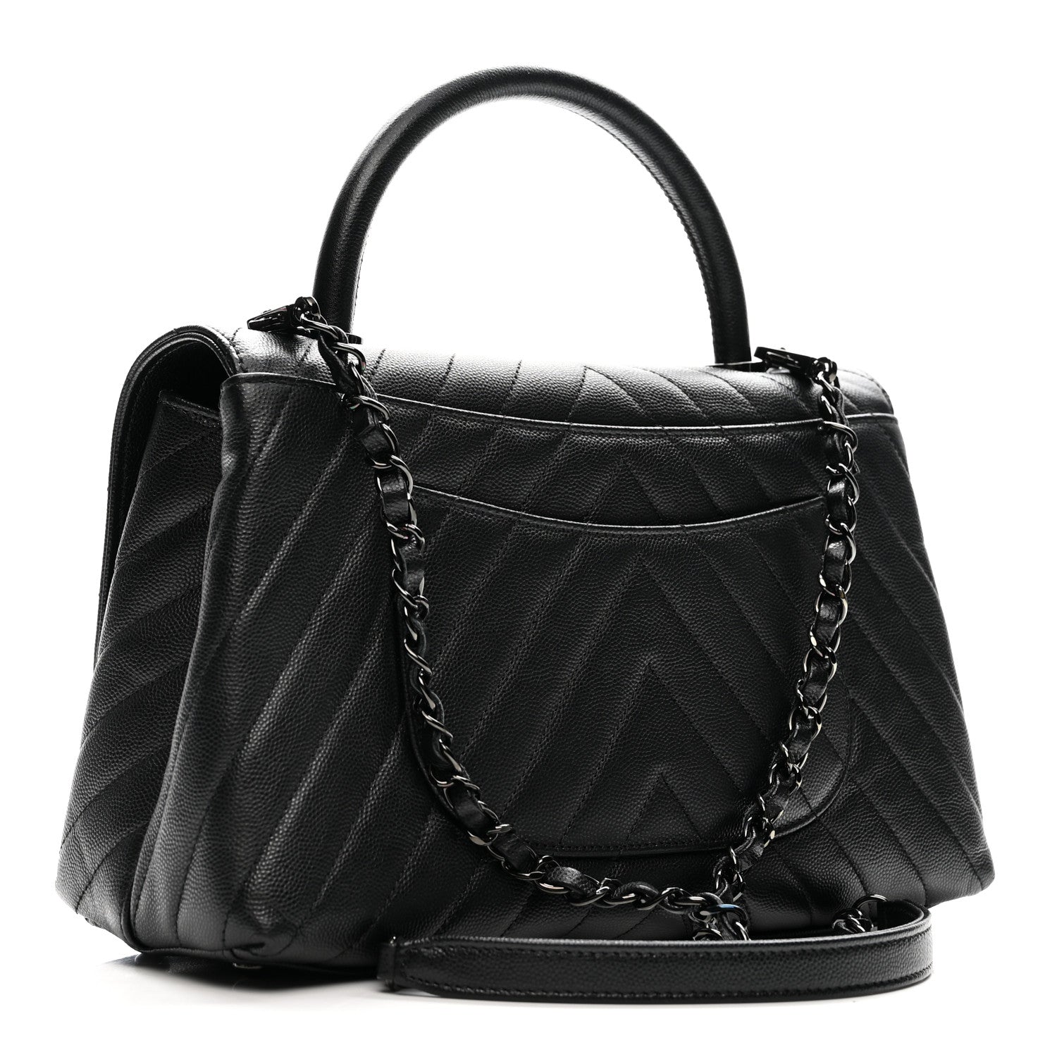 Chanel Caviar Chevron Quilted Small Coco Handle Flap So Black 3 of 13