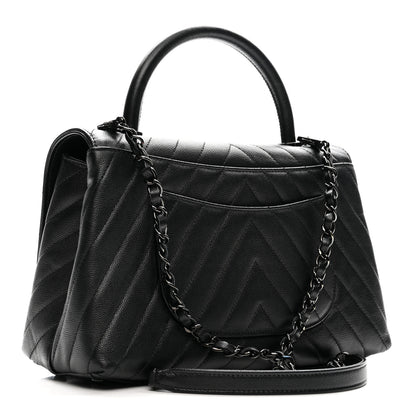 Chanel Caviar Chevron Quilted Small Coco Handle Flap So Black 3 of 13