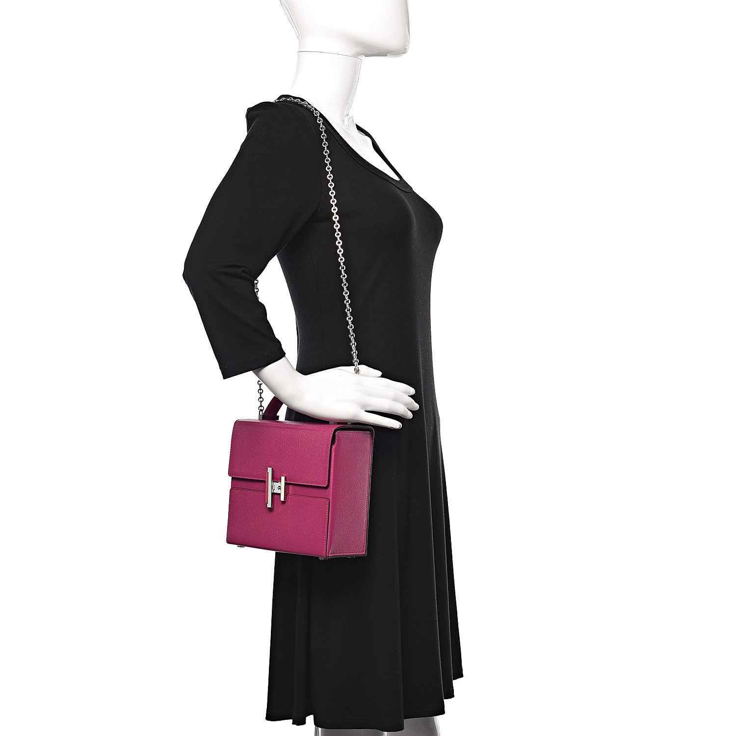 Hermes Chevre Mysore Enamel Cinhetic Boxy Top Handle Bag Rose Pourpre 2 of 13